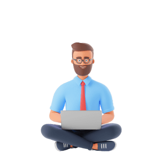Cartoon man sitting with a laptop