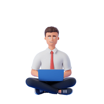 Cartoon man sitting with a laptop