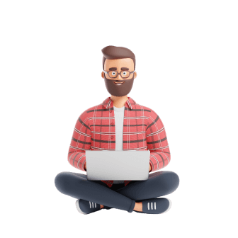 Cartoon man sitting with a laptop